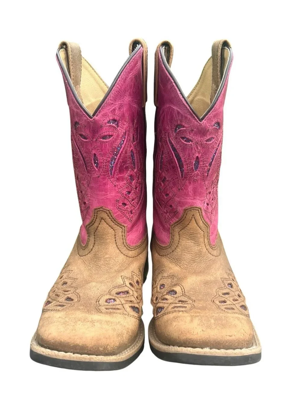 Shyanne Girls 3 Chloe pink glitter brown square toe western cowgirl boots